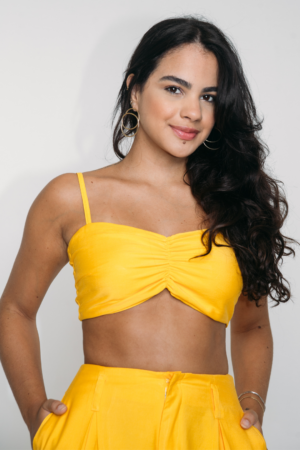 Top Faixa amarelo com franzido