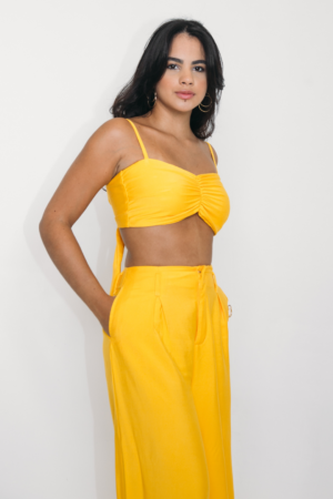 Top Faixa amarelo com franzido